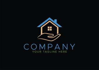 Minimalist Real Estate House Logo, Hand Holding Home, Property Care and Protection Icon