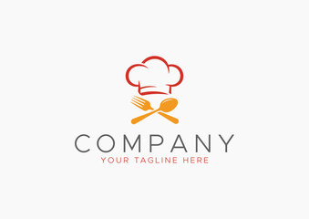 Outline Chef Hat Logo with Crossed Fork and Spoon - Modern and Minimalist Icon for Catering, or Online Recipe Brand Vector