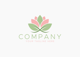  Minimalist Pink and Green Lotus Flower Logo Design, Elegant Spa, Yoga, Wellness, Beauty, or Natural Skincare Brand Identity Symbol Vector Icon