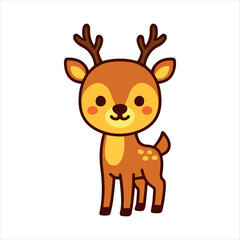 A cute cartoon illustration vector of a happy brown baby Deer, a fun Christmas mammal character, isolated with a white smile.