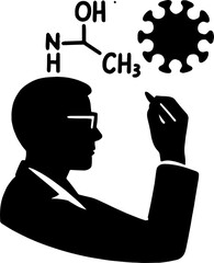 Silhouette of Scientist Writing Formulas with Virus - Lab Study Vector with white background 