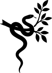 Silhouette of snake crawling on a tree branch with leaves vector with white background 