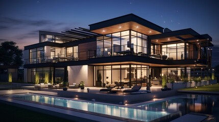 A photo of a sleek triple-story industrial home.