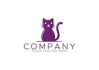 Cute Purple Sitting Cat Logo Design, Playful and Simple Mascot for Pet Shop