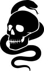 Vector of snake coiled around a human skull  with white background 