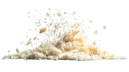 Pile of shredded coconut exploding upwards isolated on transparent background