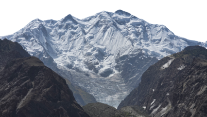 Rakaposhi Mountain in Gilgit Isolated on a White Background with Copy Text Space. Majestic Landscape Element for Travel Posters, Cultural Themes, and Nature-Inspired Designs. PNG File