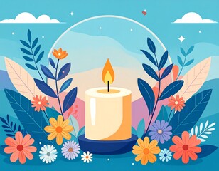 Calm scene with candle and flowers