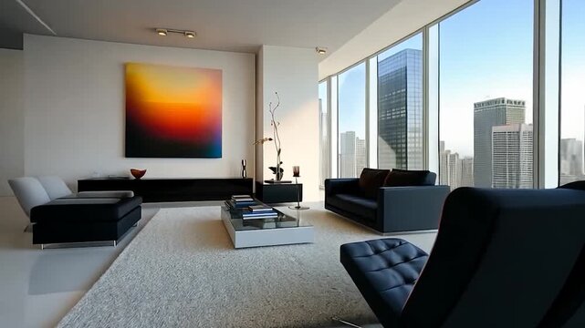 Modern Luxury Apartment Living Room with City View.