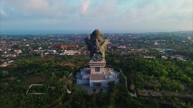 Aerial view of the famous Garuda Wisnu Kencana statue landmark in Bali.