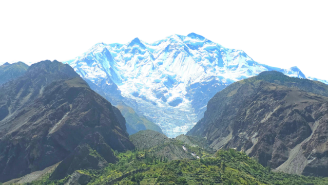 Rakaposhi Mountain in Gilgit Isolated on a White Background with Copy Text Space. Majestic Landscape Element for Travel Posters, Cultural Themes, and Nature-Inspired Designs. PNG File