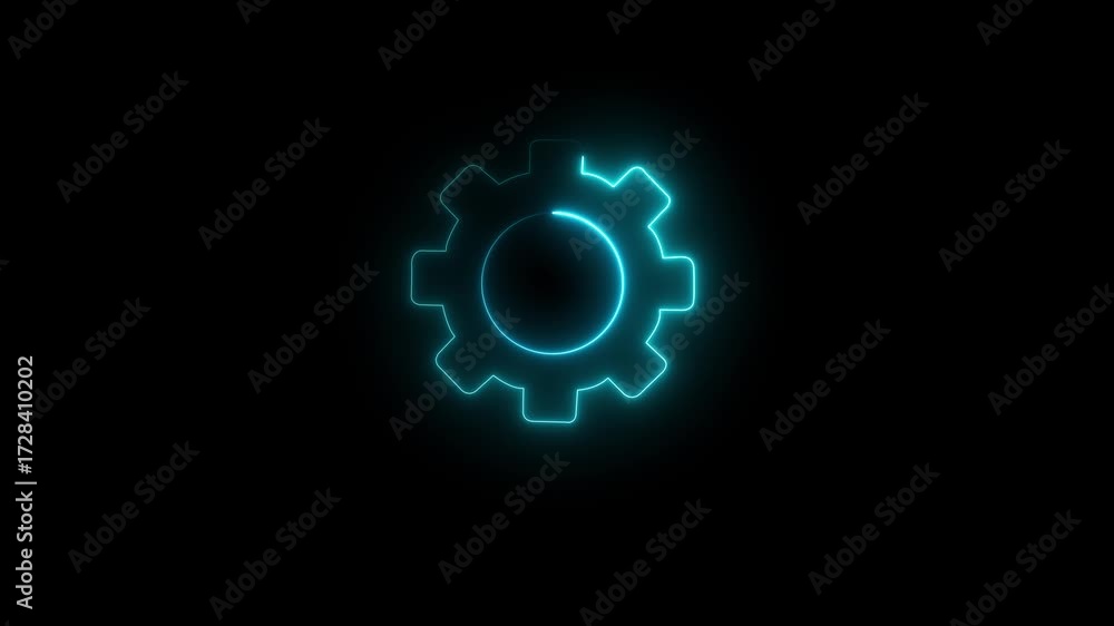 Poster spinning gears animation. glowing neon setting icon, red color settings icon. technology. social dev