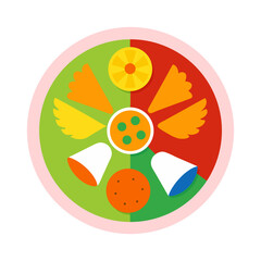 colorful pizza with fast food items