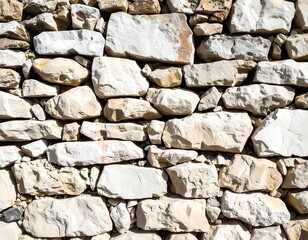 Fototapeta premium A close-up of a rustic stone wall, showcasing varied shapes and shades of light beige and white stones