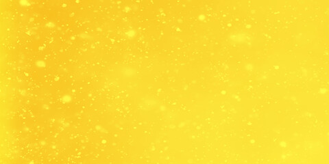 Elegant gold background with scattered circles and light yellow bokeh, light glowing abstract yellow background with dancing particles in the yellow background.