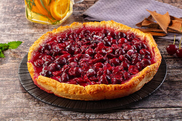 Tasty homemade pie with cherry
