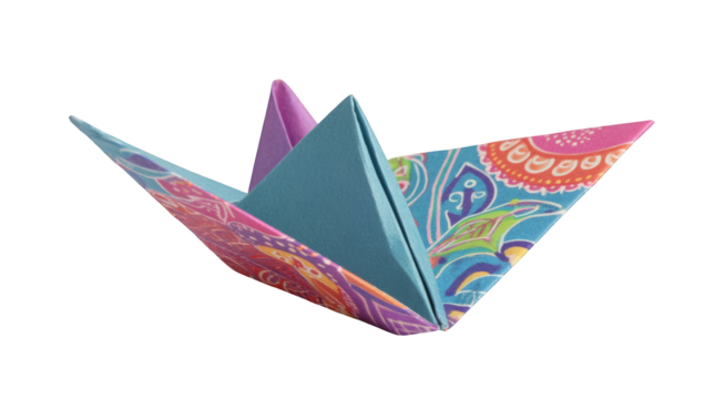 Colorful origami bird.  Folded paper craft