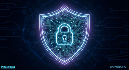 Glowing shield with circuit pattern and padlock symbolizing digital security and data protection concept created with generated ai