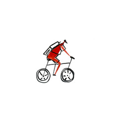 Naklejka premium Hand paint watercolor stick figure illustration. Watercolor people. Man rides a bicycle. 