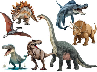 Illustrations of various dinosaurs © 英里子 三島
