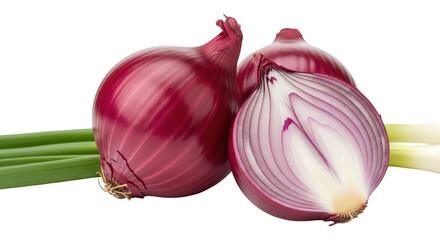 Red Onions With Green Onions Closeup