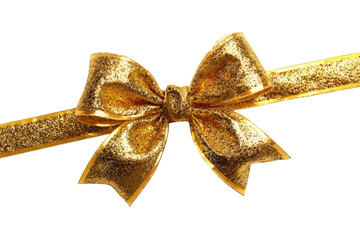 Gold ribbon bow on black background