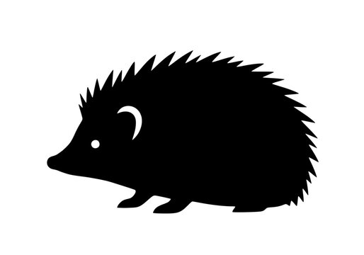 Vector art of black silhouette of a hedgehog with spiky quills and rounded body