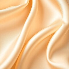 Golden peach silk satin fabric texture with smooth flowing waves and shiny luxury background