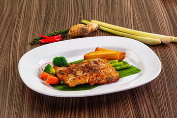 Gourmet asian Grilled crocodile steak