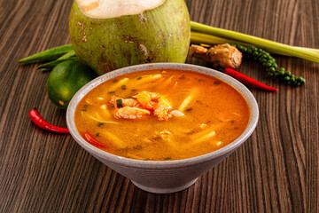 Thai spicy Tom Yam soup with prawn
