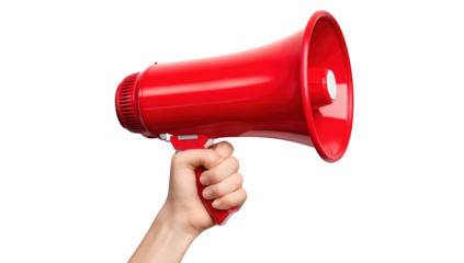 Hand holding a bright red megaphone (1)