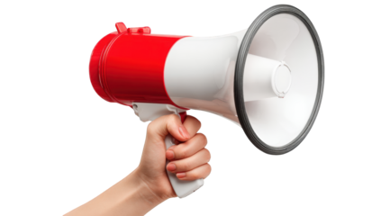 Hand holding a red and white megaphone (7)