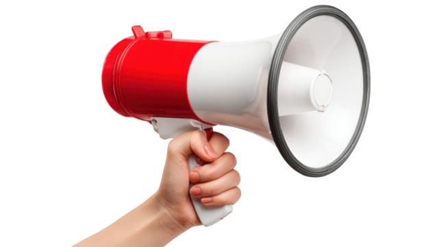 Hand holding a red and white megaphone (7)