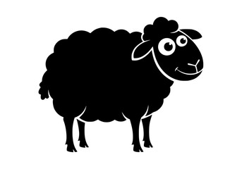 Vector art of black silhouette cartoon sheep standing