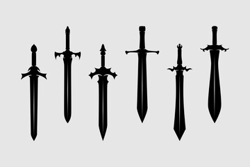 collection of sword silhouettes showing different medieval blade designs and styles