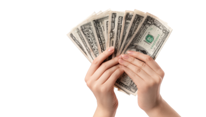 Hands holding a fan of US dollars (4)