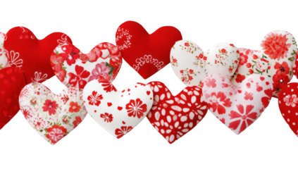 Row of hearts, floral patterns