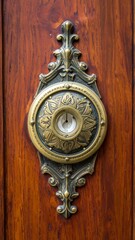 Ornate door bell on wooden door