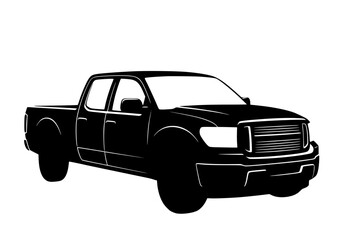 Vector art of black silhouette of pickup truck with extended cab