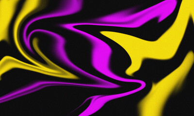 A digital abstract illustration of fluid yellow and purple swirls on a dark background