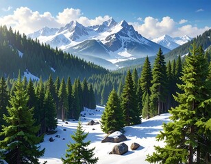 Winter Wonderland Mountain Forest Panorama