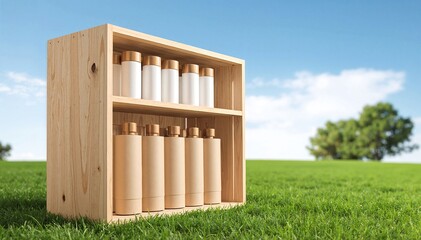 A rustic wooden box opens to reveal an array of elegant perfume bottles, each uniquely shaped and adorned with intricate labels, showcasing vibrant colors.