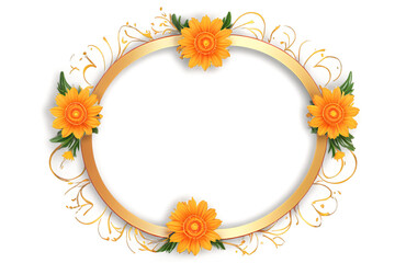 Obraz premium Golden Oval Frame with Orange Flowers and Decorative Swirls.