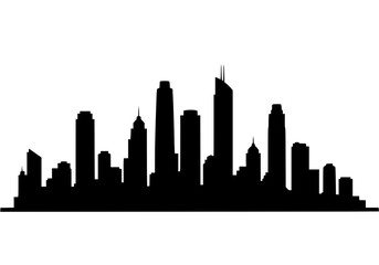 Fototapeta premium Vector art of silhouette of modern city skyline with tall skyscrapers and buildings