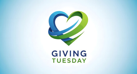 Abstract heart symbol representing giving tuesday with blue and green swirls on a soft blue background