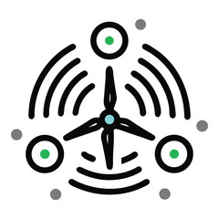 Green Energy Icon: A minimalist illustration capturing the essence of sustainable power, featuring a wind turbine at the center, radiating energy with its abstract design.