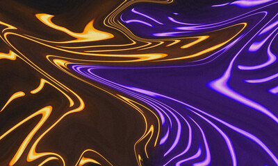 A digital abstract illustration of flowing purple and gold liquid streams with a glossy, wavy design