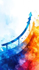 A vibrant watercolor painting depicting a small boat gently floating on serene waters, with a bold arrow pointing skyward, symbolizing direction and adventure.
