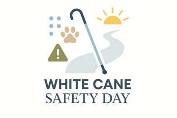 White Cane Safety Day Minimal Flat Illustration with Accessibility Symbols