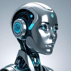 Futuristic Metallic Robot Portrait &ndash; Sci-Fi Technology Concept